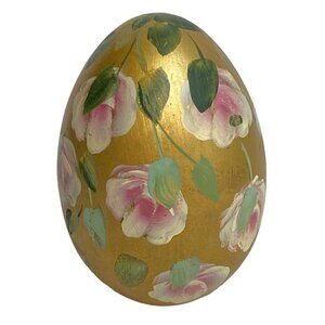 Handpainted Egg Figurine Pink and Gold Floral 4.5" high Signed
